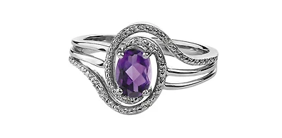 925 Sterling Silver Amethyst & Diamond Ring - 4.5