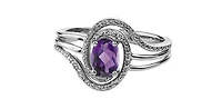 925 Sterling Silver Amethyst & Diamond Ring - 4.5
