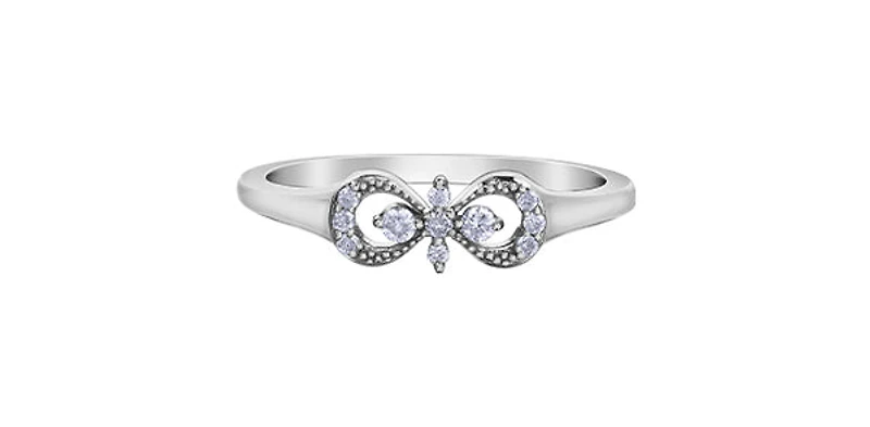 10K White Gold 0.10cttw Diamond Infinity / Cross Ring, size 6