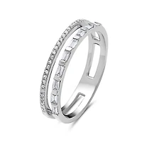 14K White Gold 0.28cttw Baguette Cut & Round Brilliant Cut Diamond Ring, size 6.5