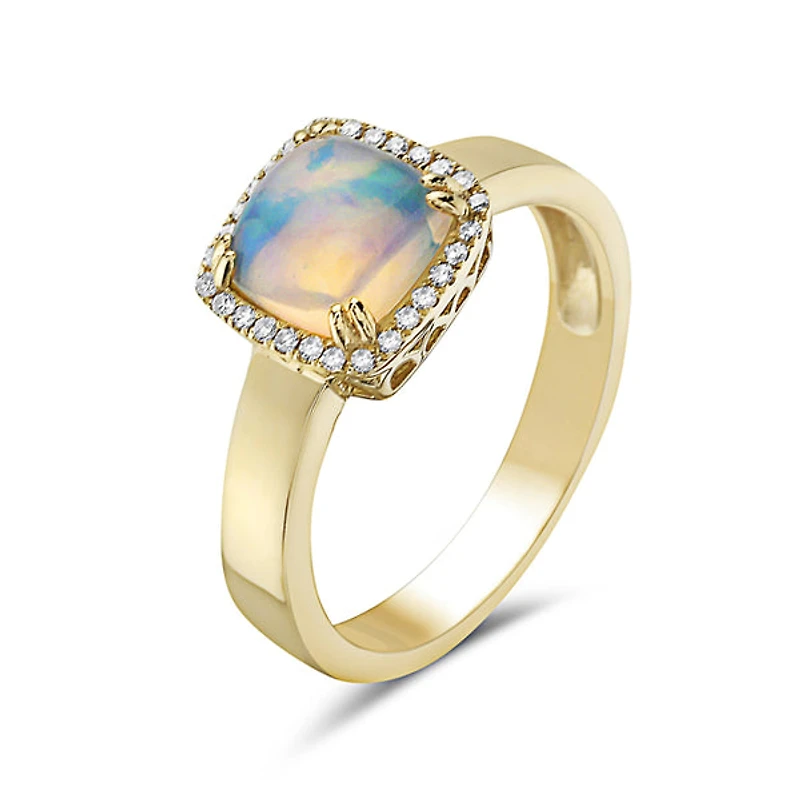 14K Yellow Gold 0.91cttw Opal and 0.09cttw Diamond Halo Ring, 6.5 - / 4.5