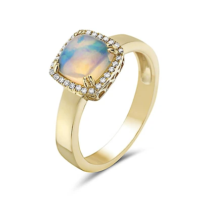 14K Yellow Gold 0.91cttw Opal and 0.09cttw Diamond Halo Ring, 6.5 - / 4.5