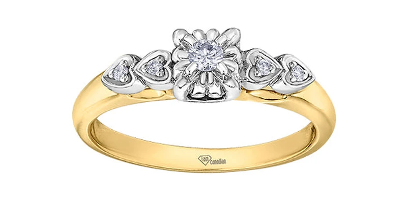 10K Yellow Gold 0.10cttw Round Brilliant Cut Canadian Diamond Engagement Ring (Band sold separately)