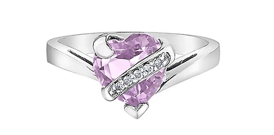 10K White Gold Pink Amethyst and Diamond Ring, size 6