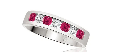 10K White Gold Ruby & Diamond Band-Size 6.5
