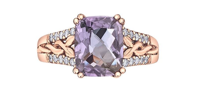 10K Rose Gold Pink Amethyst and Diamond Ring - 4.5