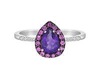 10K White Gold 0.65 carat Amethyst, Pink Sapphire and Diamond Ring