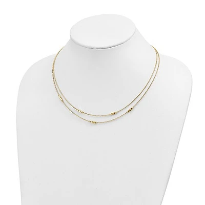 14K Polished D/C Beaded Double Strand with 1 inch ext. Necklace - 17-18 Inches