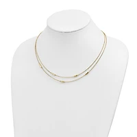 14K Polished D/C Beaded Double Strand with 1 inch ext. Necklace - 17-18 Inches