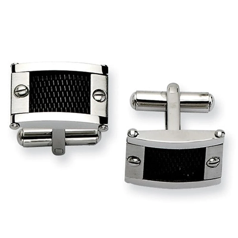 Stainless Steel Black Mesh Inlay Cuff Links