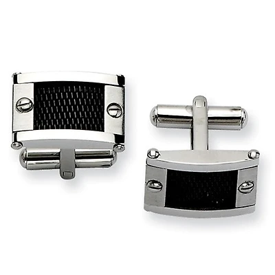 Stainless Steel Black Mesh Inlay Cuff Links