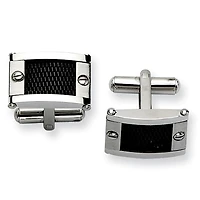 Stainless Steel Black Mesh Inlay Cuff Links