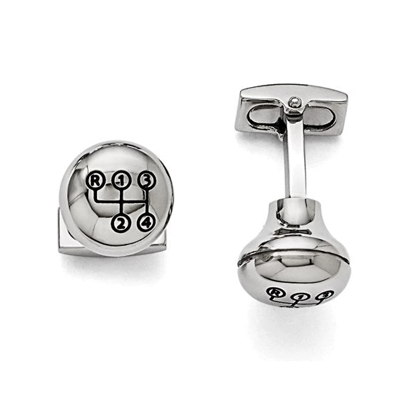 Stainless Steel Polished Enameled Stick Shift Design Cufflinks