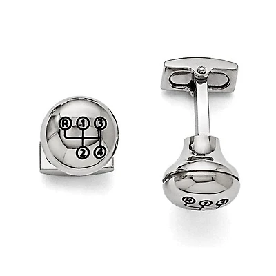 Stainless Steel Polished Enameled Stick Shift Design Cufflinks