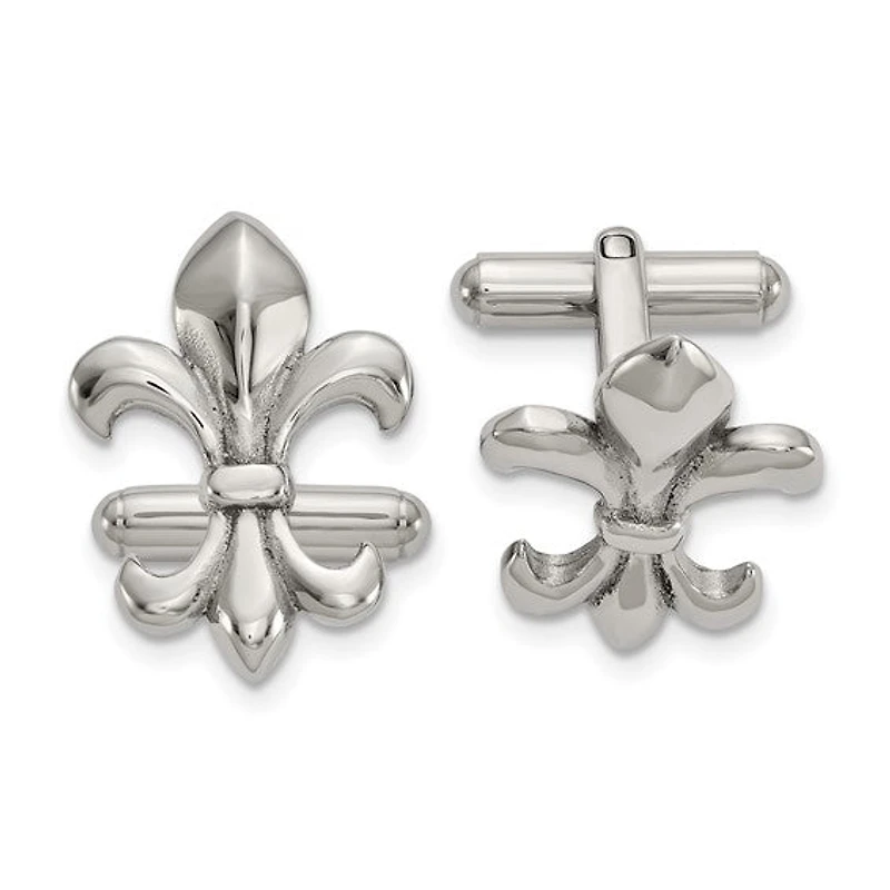 Stainless Steel Polished Fleur de Lis Cufflinks