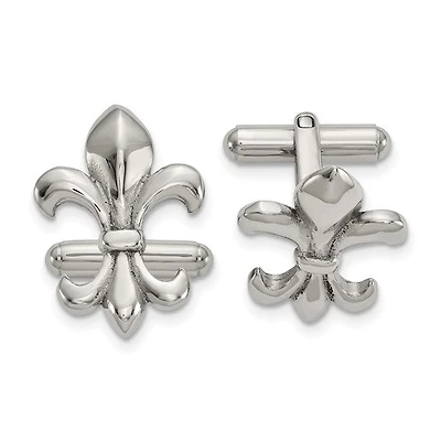 Stainless Steel Polished Fleur de Lis Cufflinks