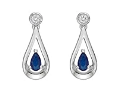 10K White Gold 0.70cttw Genuine Sapphire and 0.08cttw Diamond Dangle Earrings