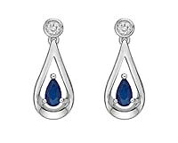 10K White Gold 0.70cttw Genuine Sapphire and 0.08cttw Diamond Dangle Earrings