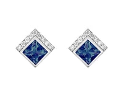 10K White Gold Created Alexandrite and Diamond  Earrings
