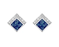 10K White Gold Created Alexandrite and Diamond  Earrings