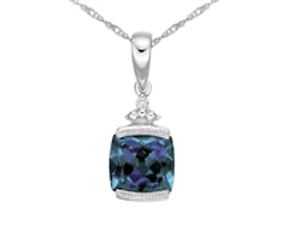 10K White Gold 6mm Cushion Cut Created Alexandrite & 0.007cttw Diamond Pendant, 17"