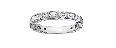 14K White Gold Baguette and Round Brilliant Cut Bezel Set Diamond Band - 6.5