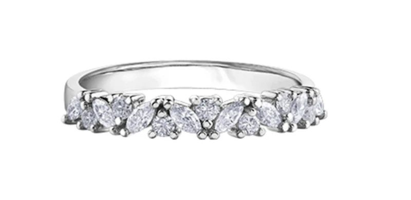 14K White Gold Marquise & Round Cut Diamond Band - 6.5