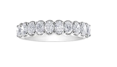 18K White Gold Palladium Alloy(hypoallergenic) Oval Cut Diamond Band - Size 6.5