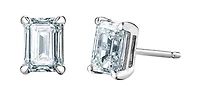 14K White Gold Lab Grown Emerald Shape Diamond Solitaire Claw Set Style Earrings - Carat Total
