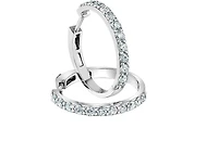 14K White Gold Lab Grown Diamond Claw Set Style Hoops - Carat Total /