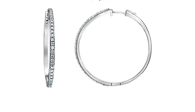 14K White Gold Lab Grown 1.00cttw Round Brilliant Diamond Claw Set Hoop Earrings - 1.00 Carat Total