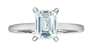 14K Lab Grown Emerald Cut Four Claw Diamond Ring