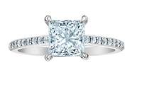 14K Lab Grown Princess Cut Solitaire and Round Brilliant Mount - Gold / 1.20 Carat Weight 4.5