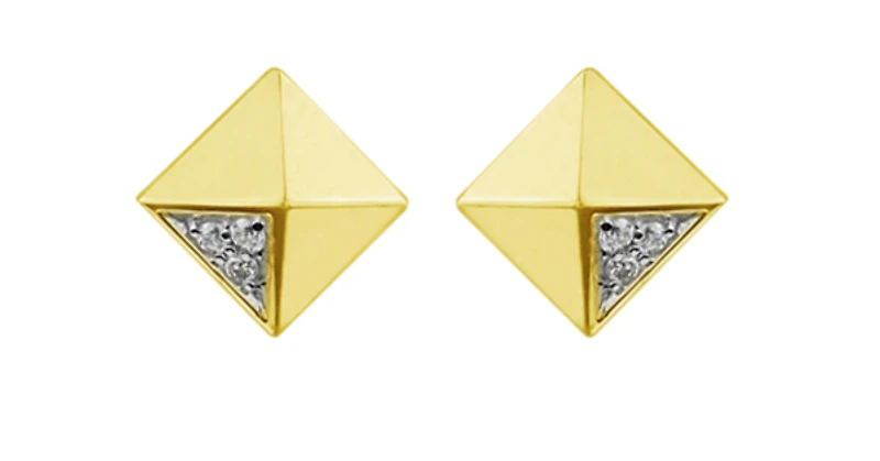 10K Yellow Gold Diamond Pyramid Earrings 0.02cttw