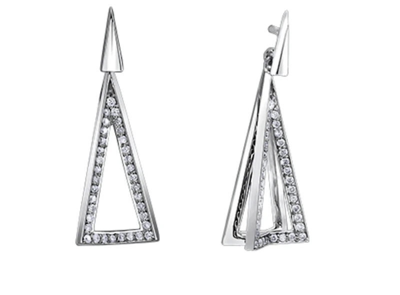 10K White Gold 0.20cttw Diamond Drop Geometric Earrings