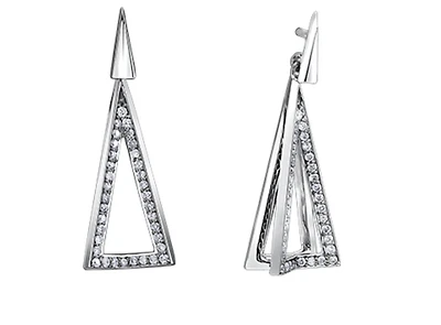 10K White Gold 0.20cttw Diamond Drop Geometric Earrings