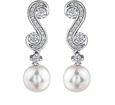 14K White Gold 8mm Cultured Pearl and 0.66cttw Diamond Earrings