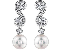 14K White Gold 8mm Cultured Pearl and 0.66cttw Diamond Earrings