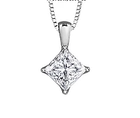 18K White Gold & Palladium Alloy (hypoallergenic) Princess Diamond Necklace - / Carat Weight