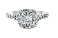 18K White Gold/Palladium Alloy (hypoallergenic) 0.77cttw Princess Double Halo Diamond Ring - Gold
