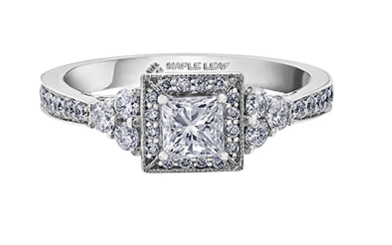 18K White Gold/Palladium Alloy (hypoallergenic) 1.00cttw Princess Halo Diamond Ring - Gold /