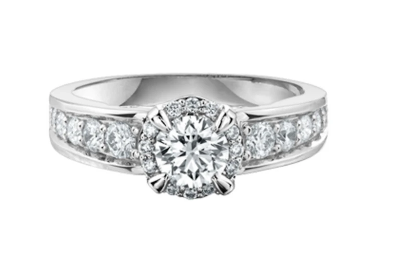 18K White Gold/Palladium Alloy (hypoallergenic) Halo & Channel Set Diamond Ring - Gold /