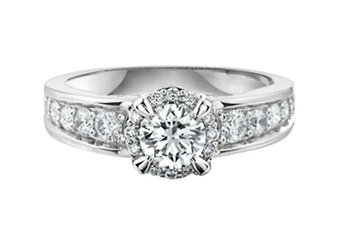 18K White Gold/Palladium Alloy (hypoallergenic) Halo & Channel Set Diamond Ring - Gold /