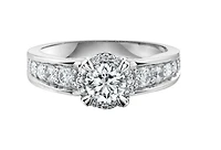 18K White Gold/Palladium Alloy (hypoallergenic) Halo & Channel Set Diamond Ring - Gold /