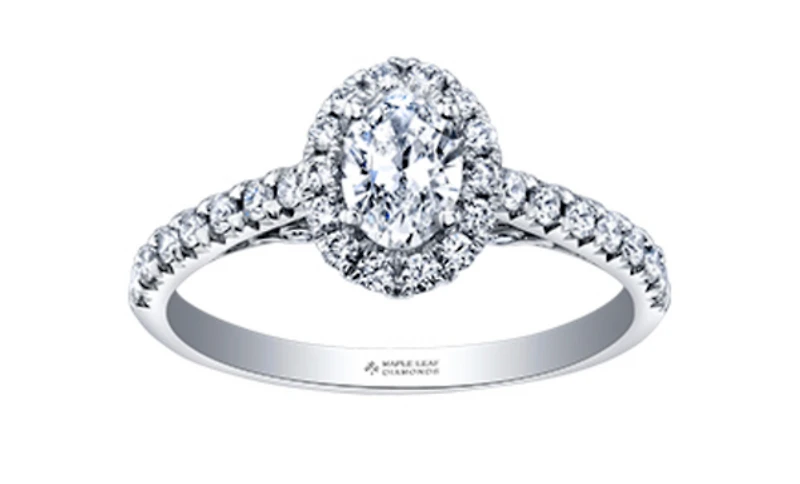 18K White Gold/Palladium Alloy (hypoallergenic) 1.00cttw Oval Shape Halo Diamond Ring - Gold /
