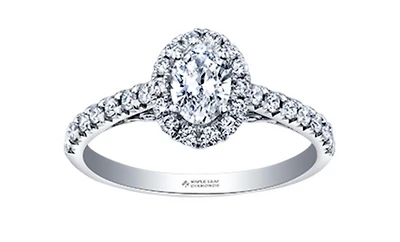 18K White Gold/Palladium Alloy (hypoallergenic) 1.00cttw Oval Shape Halo Diamond Ring - Gold /