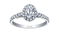 18K White Gold/Palladium Alloy (hypoallergenic) 1.00cttw Oval Shape Halo Diamond Ring - Gold /