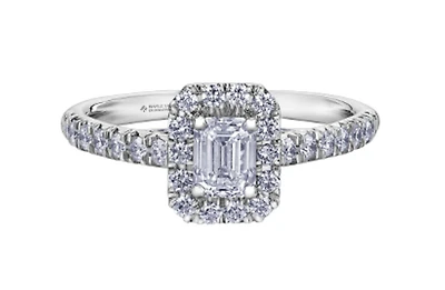 18K White Gold/Palladium Alloy (hypoallergenic) 1.00cttw Emerald Cut Halo Diamond Ring - Gold /