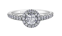 18K White Gold/Palladium Alloy (hypoallergenic) 1.00cttw Round Brilliant Halo Diamond Ring - Gold /