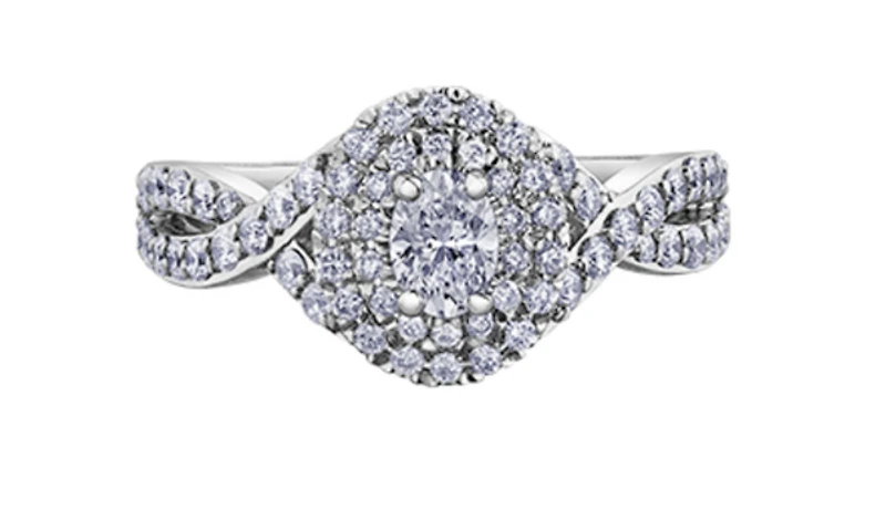 18K White Gold/Palladium Alloy (hypoallergenic) 1.00cttw Oval Double Halo Diamond Ring - Gold /